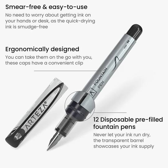 Arteza® Medium Black Disposable Fountain Pens, 12ct.